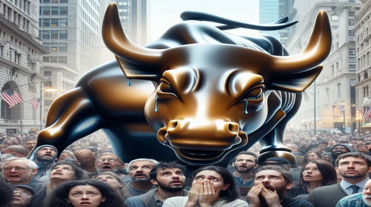 Volatilidade Global, touro de wall street chorando